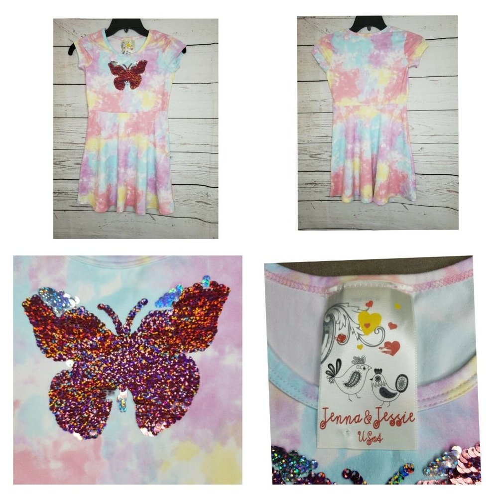 Jenna And Jessie USA Girls Butterfly One Piece Tye Dye Dress